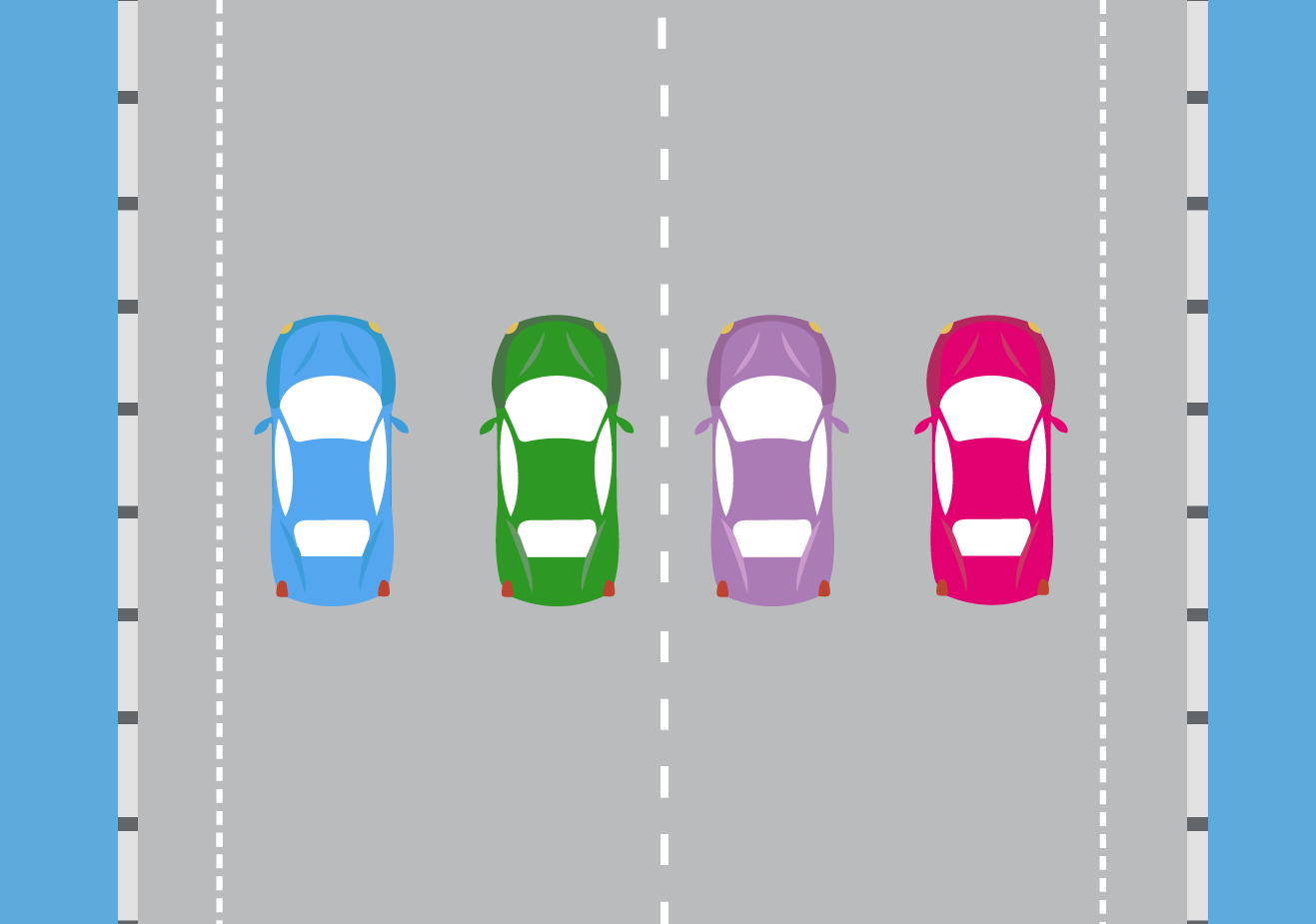 Road with 4 lanes.